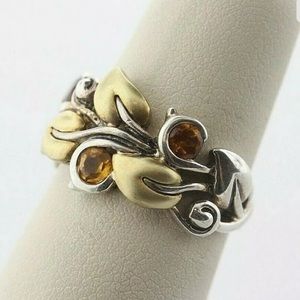Barbara Bixby Vine & Leaf Citrine Ring | Vintage | Sterling Silver and 18K gold